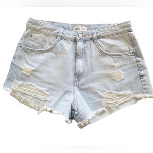 Zara high waisted distressed denim shorts